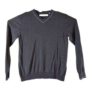 Perry Ellis Men's Sweater M Dark Gray V-Neck Long Sleeve Preppy Academia